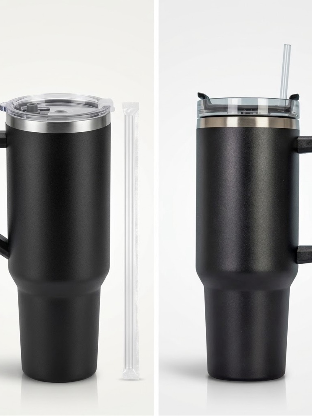 Black Insulated Travel Tumbler with Lid & Straw - Brand: